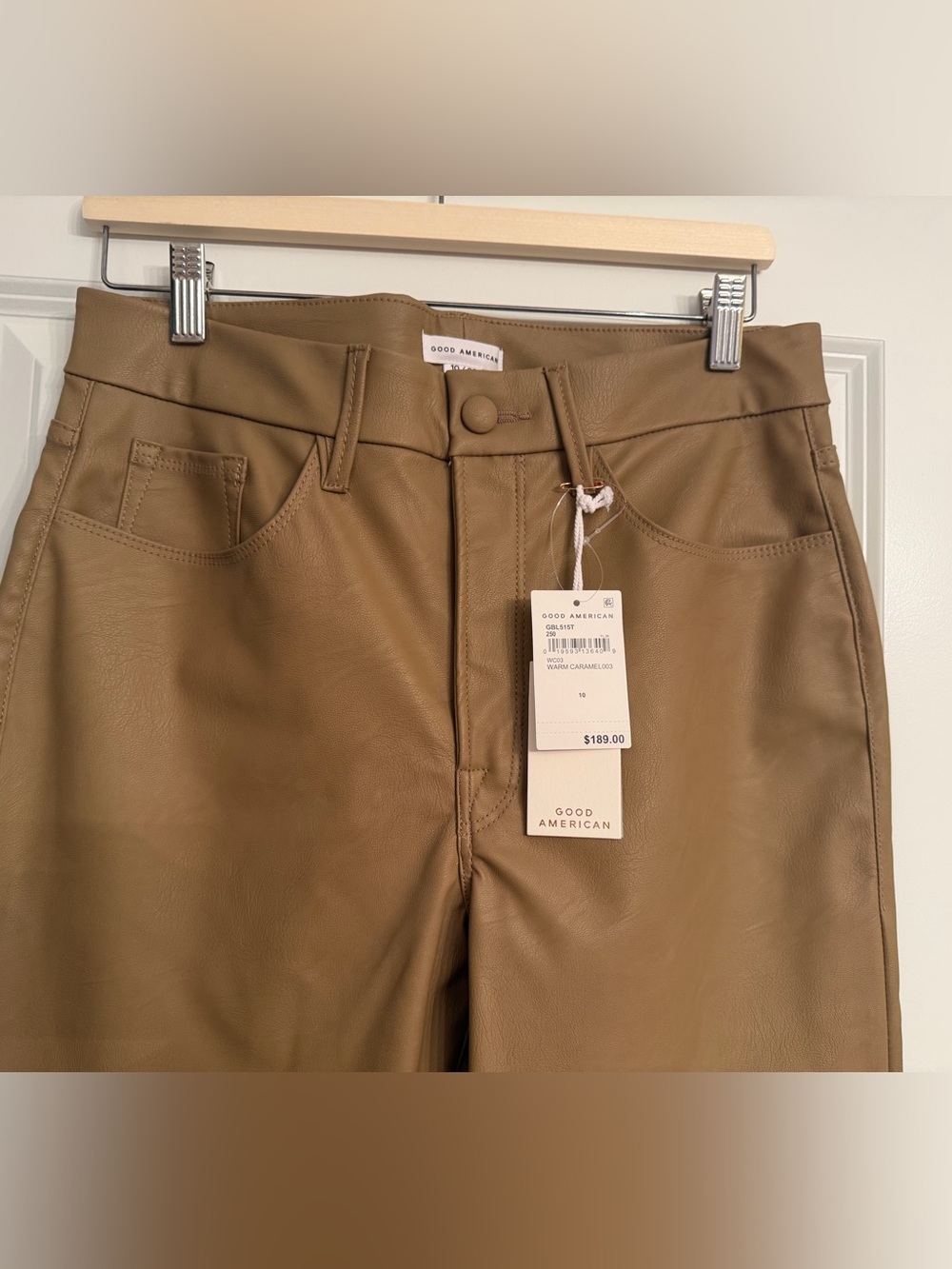 Good American Warm Caramel Faux Leather Pants Size 10